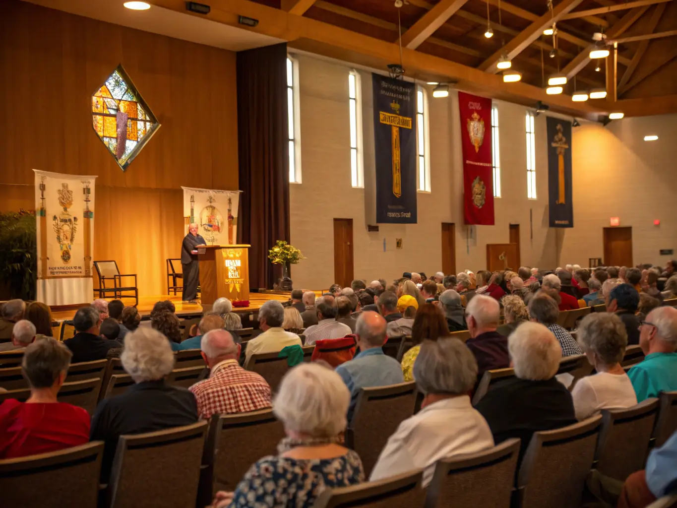 A photograph of a faith-based conference led by the author, featuring teachings, worship sessions, and community building activities.